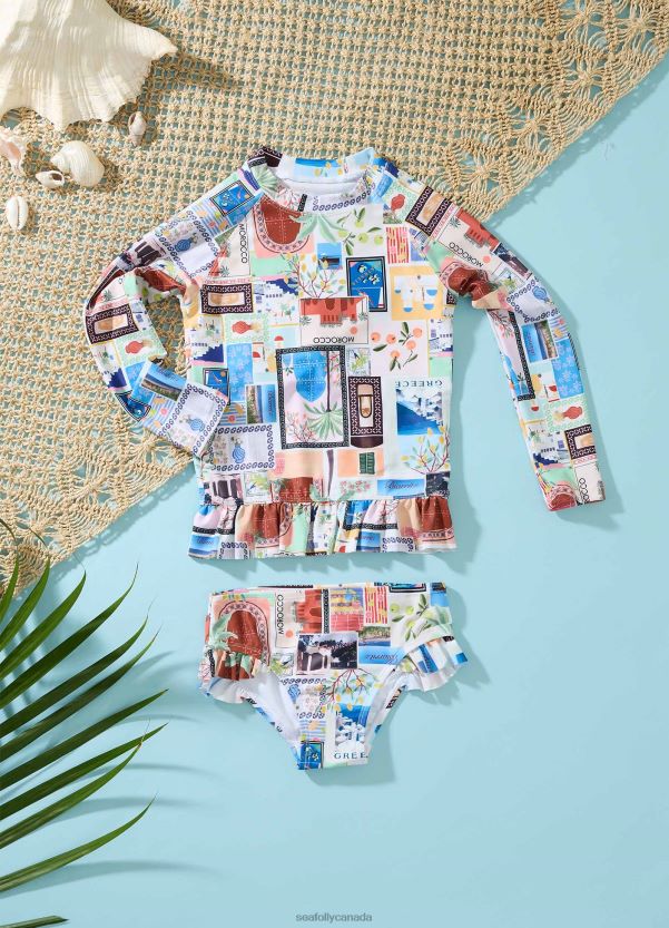 Seafolly Children On Vacation Girls Peplum Surf Set ZZ6BL793 Swimwear Azure