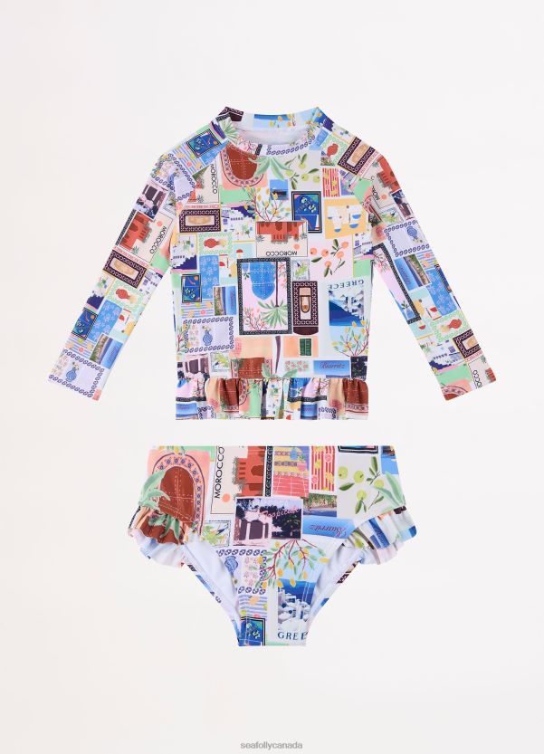 Seafolly Children On Vacation Girls Peplum Surf Set ZZ6BL793 Swimwear Azure