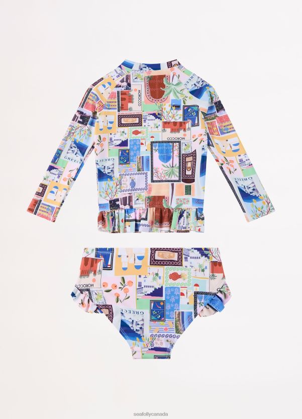 Seafolly Children On Vacation Girls Peplum Surf Set ZZ6BL793 Swimwear Azure