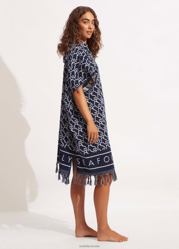 Seafolly Women Sf Monogram Towel Poncho ZZ6BL774 Accessories True Navy