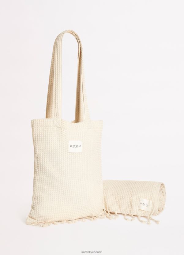 Seafolly Women Waffle Towel & Tote Set ZZ6BL770 Accessories Sand