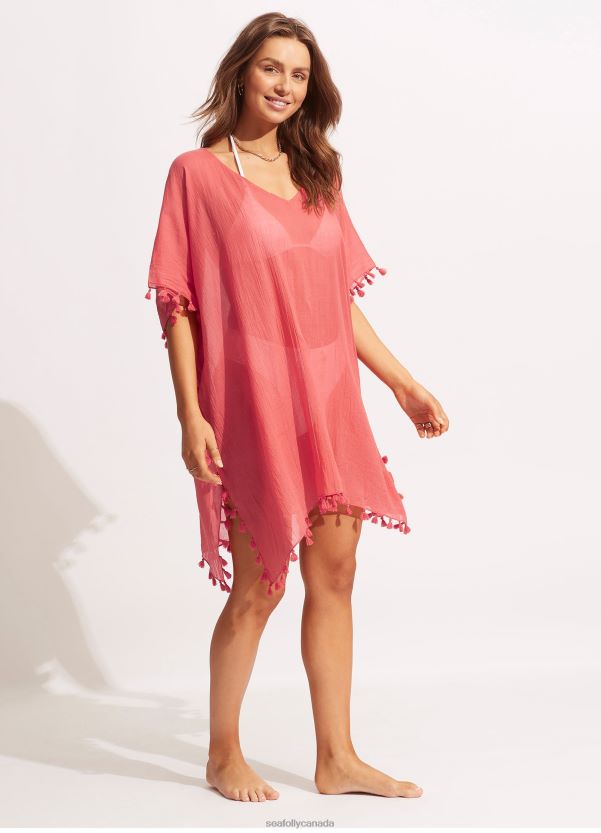 Seafolly Women Amnesia Kaftan ZZ6BL709 Clothes Sun Kissed Coral