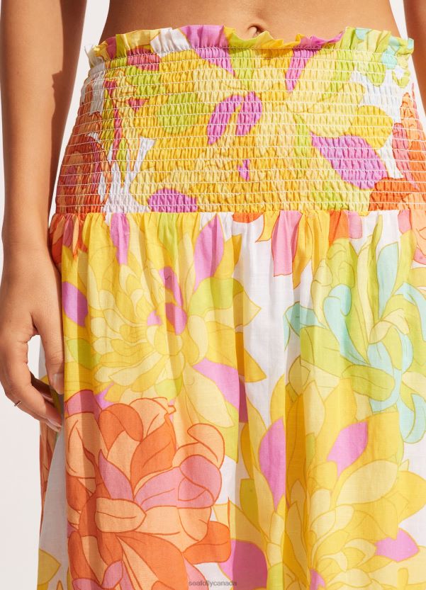 Seafolly Women Palm Springs Shirring SkirtLime Light ZZ6BL726 Clothes Limelight