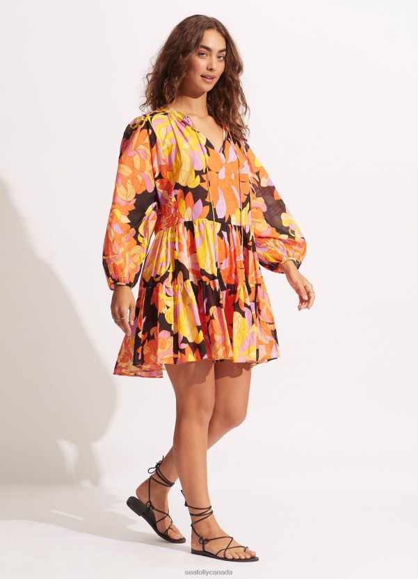 Seafolly Women Palm Springs Tier Dress ZZ6BL691 Clothes Black