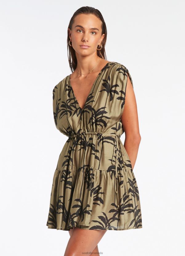 Seafolly Women Palme Tiered Cover Up ZZ6BL704 Clothes Olive