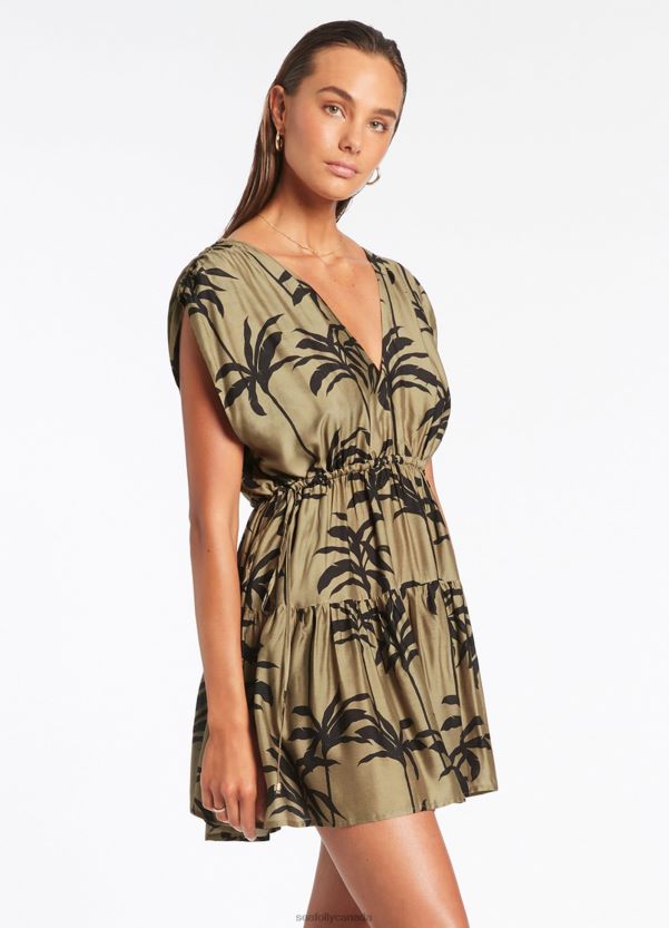 Seafolly Women Palme Tiered Cover Up ZZ6BL704 Clothes Olive