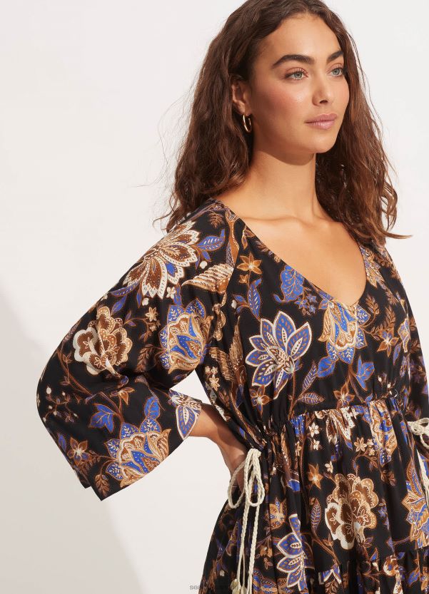 Seafolly Women Silk Road Tier Mini Dress ZZ6BL687 Clothes Black