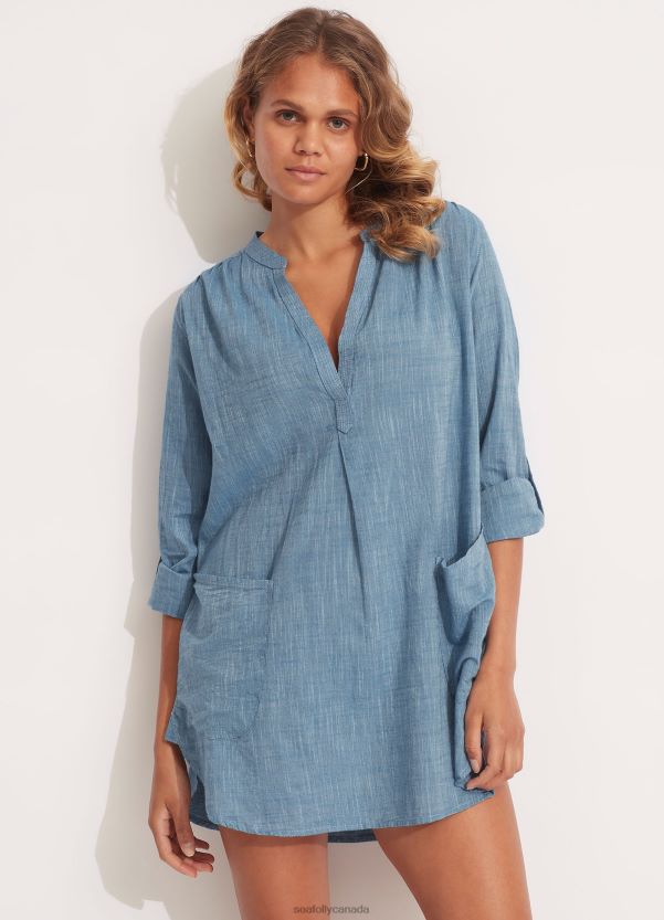 Seafolly Women Boyfriend Beach Shirt ZZ6BL759 Clothes Chambray