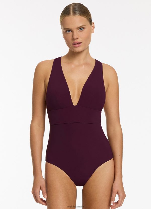 Seafolly Women Jetset Plunge Tie Back One Piece ZZ6BL98 Swimwear Port