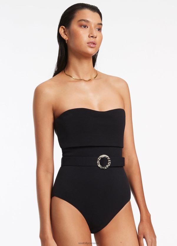 Seafolly Women Isla Rib Fold Down Bandeau One Piece ZZ6BL40 Swimwear Black