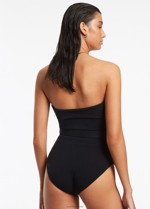 Seafolly Women Isla Rib Fold Down Bandeau One Piece ZZ6BL40 Swimwear Black