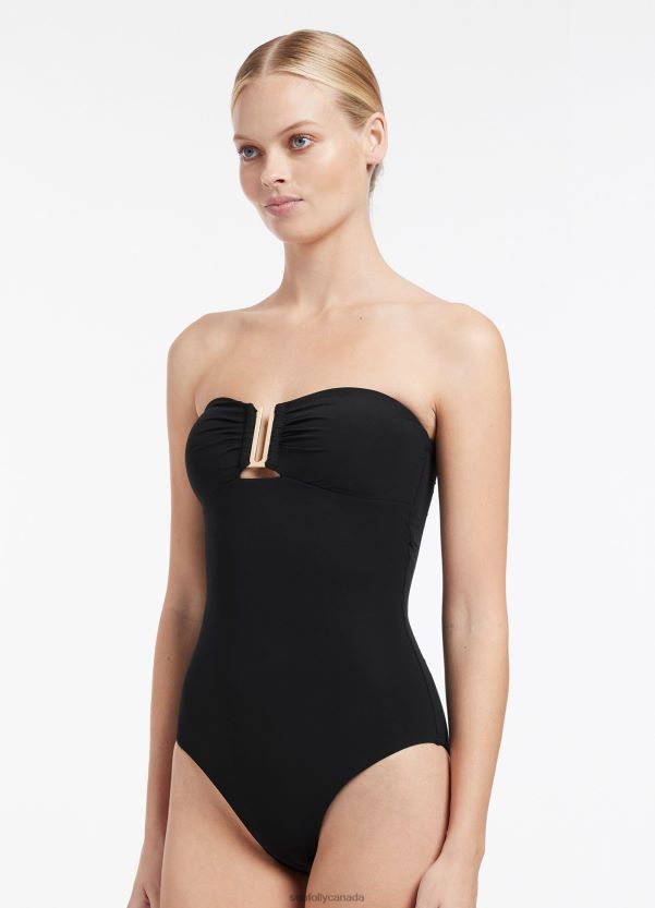 Seafolly Women Jetset Bandeau One Piece ZZ6BL34 Swimwear Black