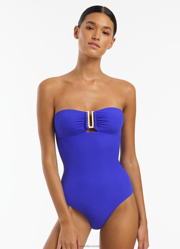 Seafolly Women Jetset Bandeau One Piece ZZ6BL7 Swimwear Sapphire