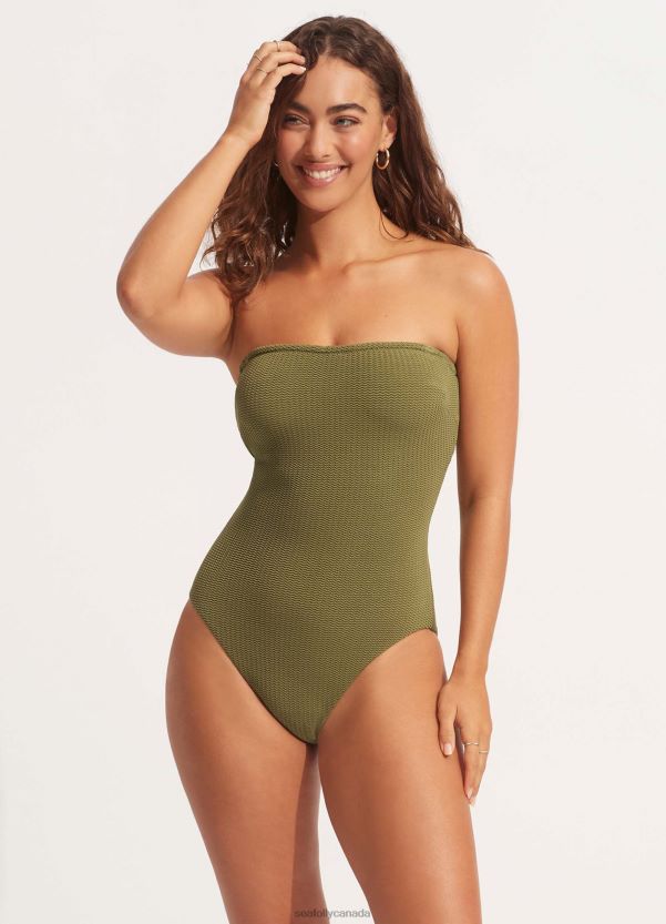 Seafolly Women Sea Dive Dd Bandeau One Piece ZZ6BL64 Swimwear Khaki