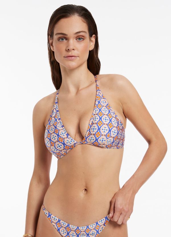 Seafolly Women Azura Geo Soft Triangle Bikini Top ZZ6BL352 Swimwear Retro Orange