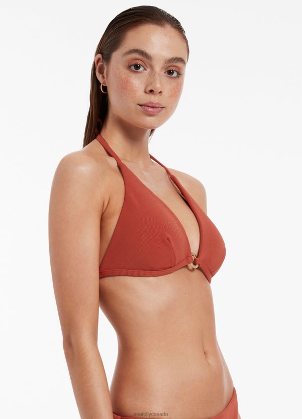 Seafolly Women Isla Rib Halter Triangle Bikini Top ZZ6BL354 Swimwear Russet