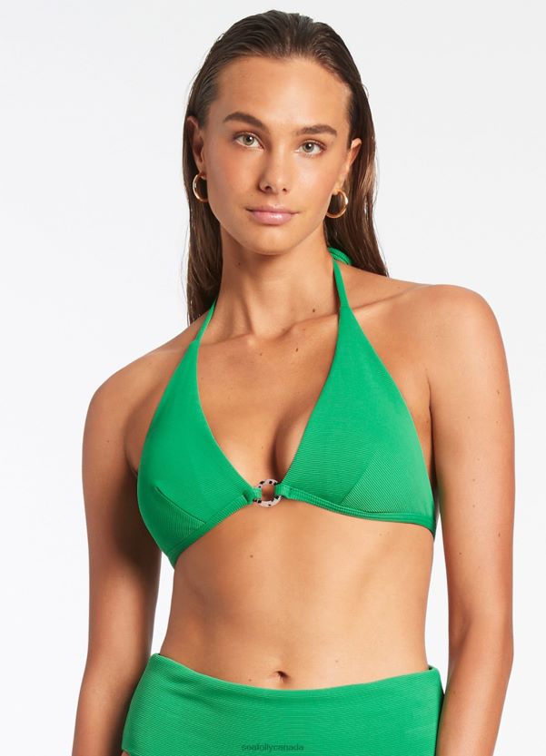 Seafolly Women Isla Rib Halter Triangle Bikini Top ZZ6BL356 Swimwear Green