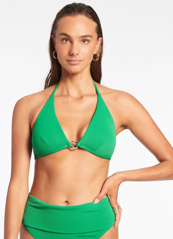 Seafolly Women Isla Rib Halter Triangle Bikini Top ZZ6BL356 Swimwear Green