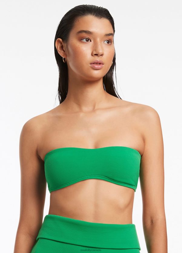 Seafolly Women Isla Rib Minimal Bandeau Bikini Top ZZ6BL381 Swimwear Green