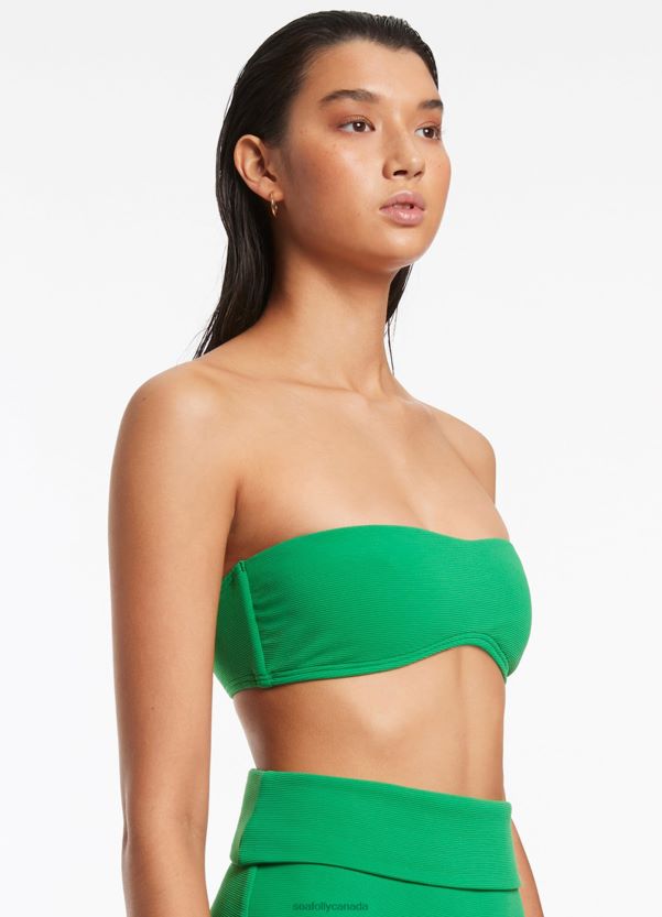 Seafolly Women Isla Rib Minimal Bandeau Bikini Top ZZ6BL381 Swimwear Green