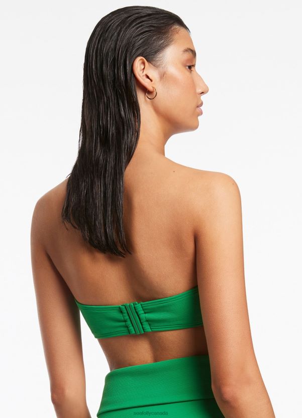 Seafolly Women Isla Rib Minimal Bandeau Bikini Top ZZ6BL381 Swimwear Green