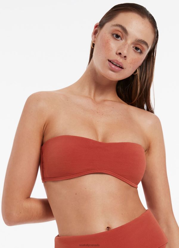 Seafolly Women Isla Rib Minimal Bandeau Bikini Top ZZ6BL420 Swimwear Russet