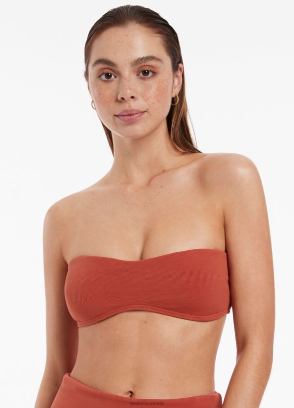Seafolly Women Isla Rib Minimal Bandeau Bikini Top ZZ6BL420 Swimwear Russet