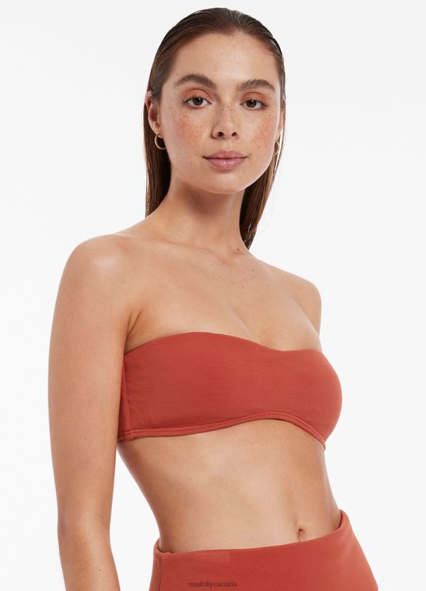 Seafolly Women Isla Rib Minimal Bandeau Bikini Top ZZ6BL420 Swimwear Russet