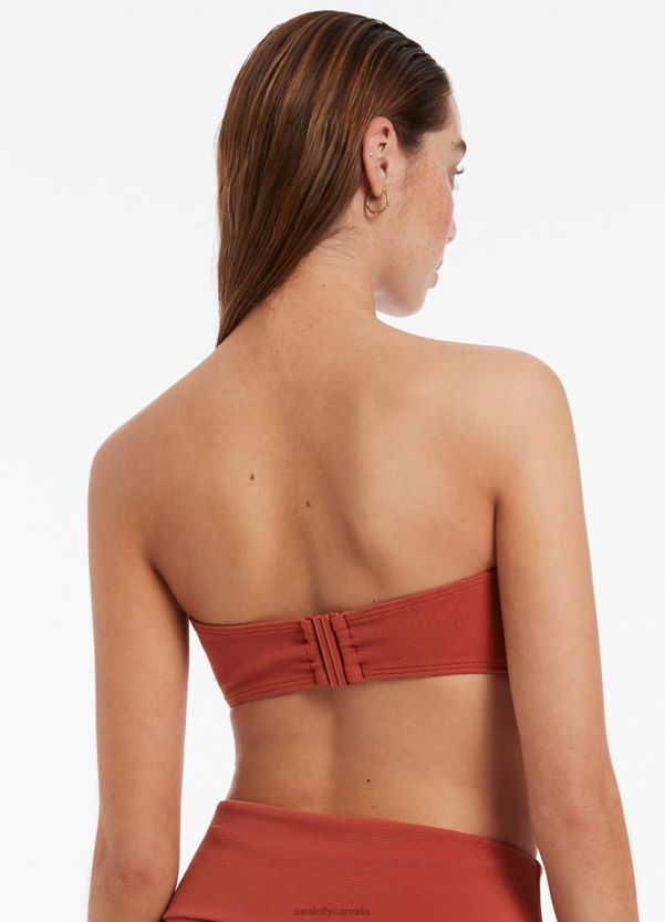 Seafolly Women Isla Rib Minimal Bandeau Bikini Top ZZ6BL420 Swimwear Russet