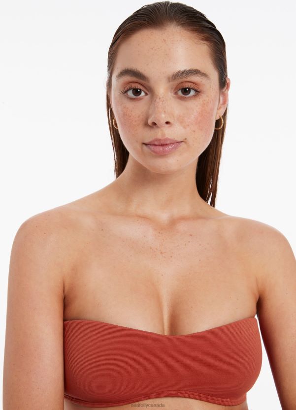 Seafolly Women Isla Rib Minimal Bandeau Bikini Top ZZ6BL420 Swimwear Russet