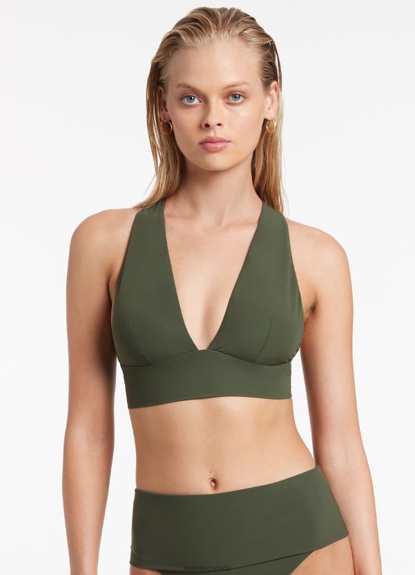 Seafolly Women Jetset Soft Triangle Bikini Top ZZ6BL350 Swimwear Olive