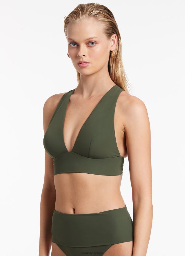 Seafolly Women Jetset Soft Triangle Bikini Top ZZ6BL350 Swimwear Olive