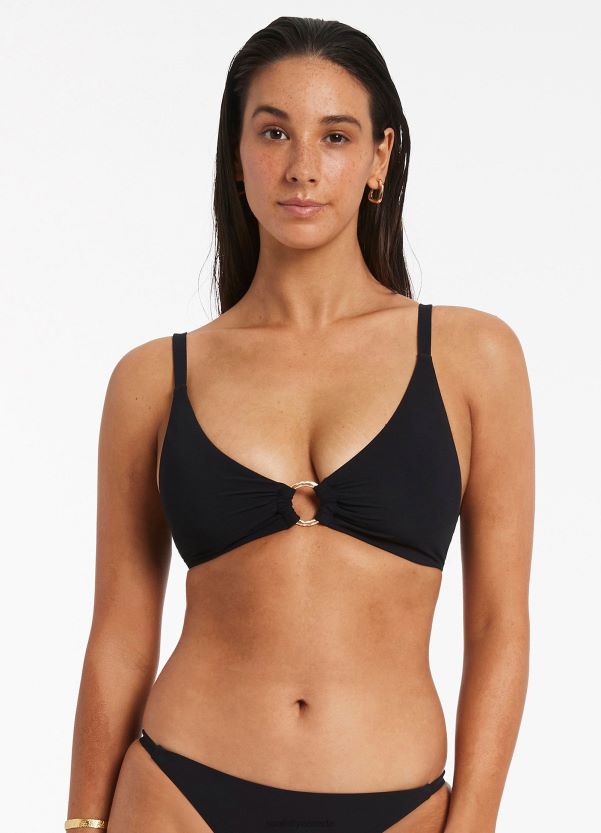 Seafolly Women Jetset Trim C-D Triangle Bikini Top ZZ6BL361 Swimwear Black