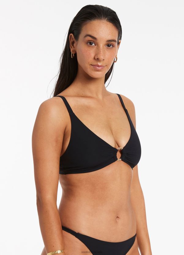 Seafolly Women Jetset Trim C-D Triangle Bikini Top ZZ6BL361 Swimwear Black