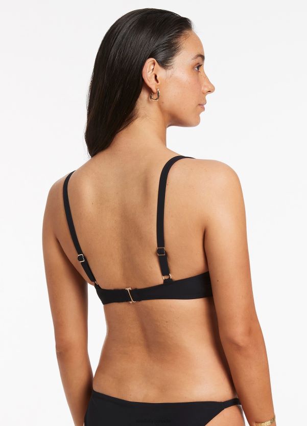 Seafolly Women Jetset Trim C-D Triangle Bikini Top ZZ6BL361 Swimwear Black