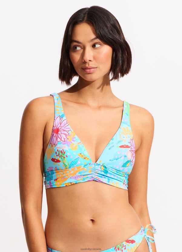 Seafolly Women Under The Sea Triangle Bikini Top ZZ6BL304 Swimwear Blue Mist