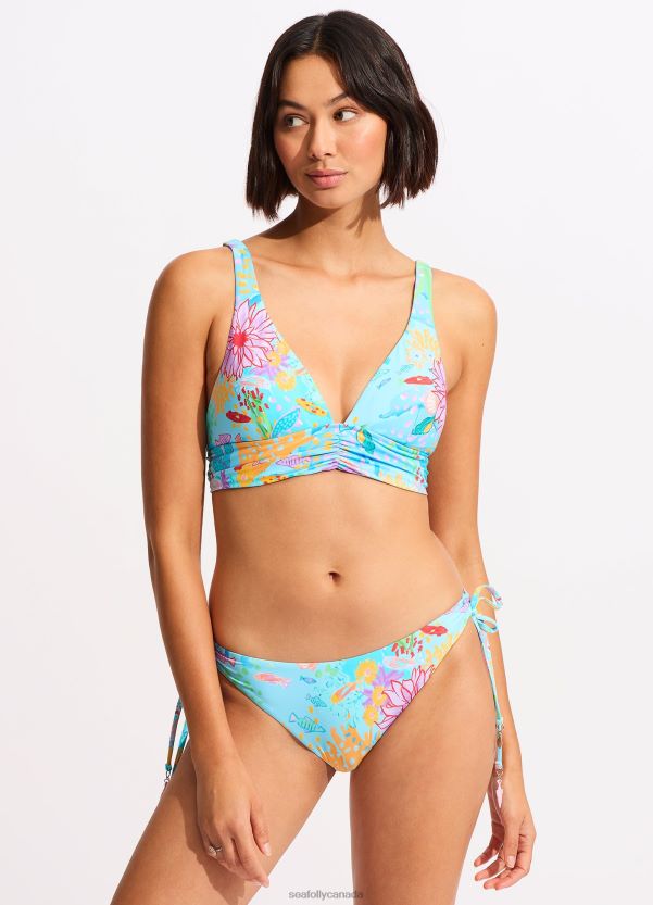 Seafolly Women Under The Sea Triangle Bikini Top ZZ6BL304 Swimwear Blue Mist