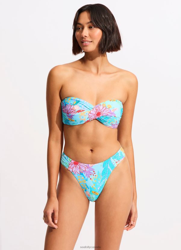 Seafolly Women Under The Sea Twist Bandeau Bikini Top ZZ6BL525 Swimwear Blue Mist
