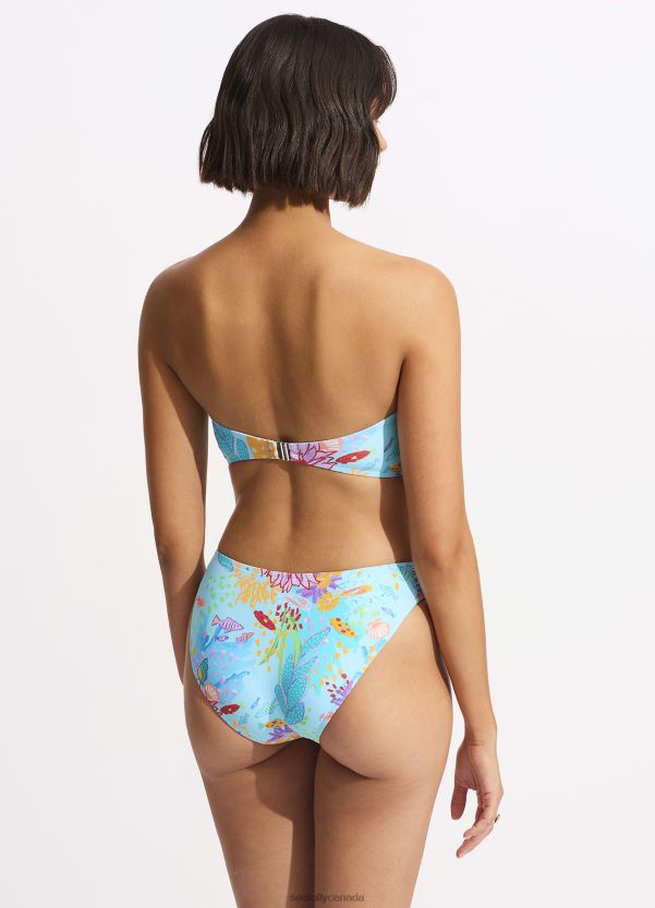 Seafolly Women Under The Sea Twist Bandeau Bikini Top ZZ6BL525 Swimwear Blue Mist