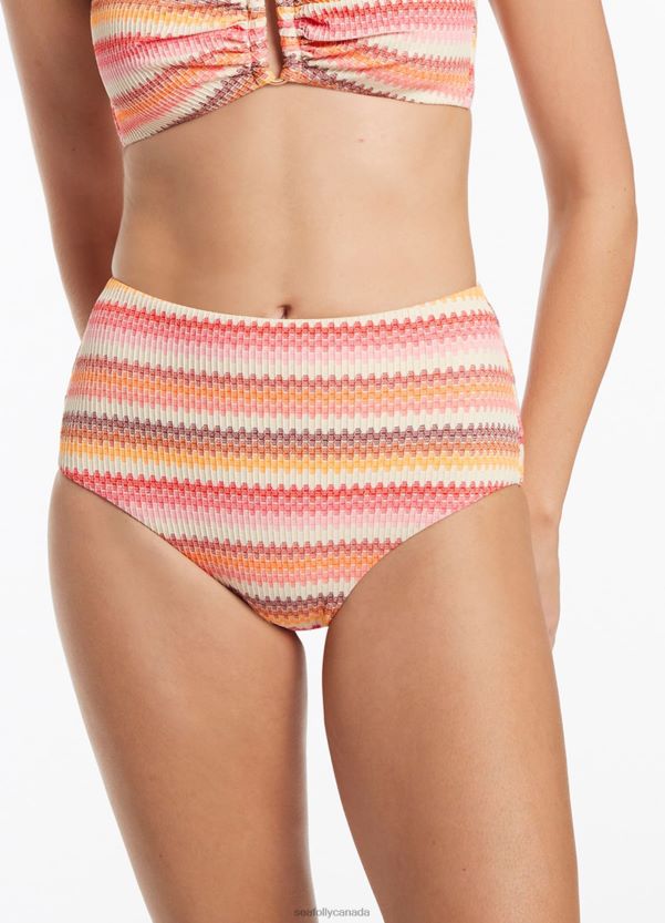 Seafolly Women Capri Stripe High Waist Pant ZZ6BL556 Swimwear Candy