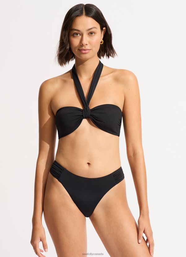 Seafolly Women Collective High Leg Ruched Side Bikini Bottom ZZ6BL210 Swimwear Black