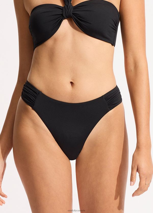 Seafolly Women Collective High Leg Ruched Side Bikini Bottom ZZ6BL210 Swimwear Black
