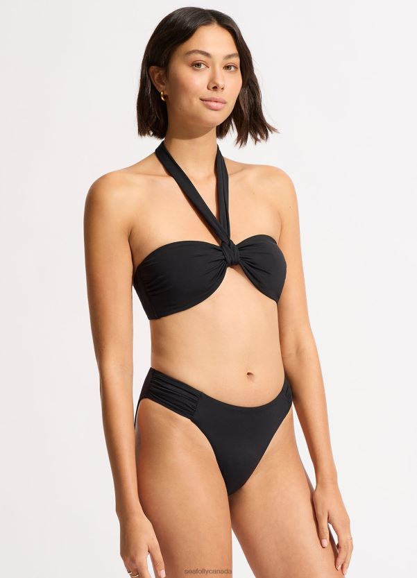 Seafolly Women Collective High Leg Ruched Side Bikini Bottom ZZ6BL210 Swimwear Black