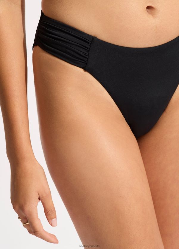 Seafolly Women Collective High Leg Ruched Side Bikini Bottom ZZ6BL210 Swimwear Black