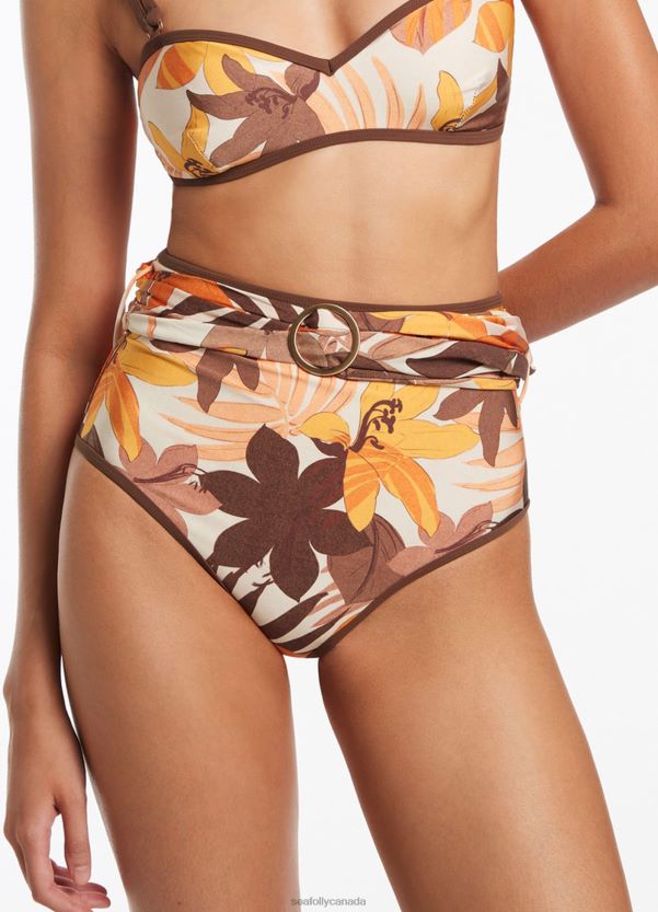 Seafolly Women Floreale Belt High Waist Pant ZZ6BL416 Swimwear Latte