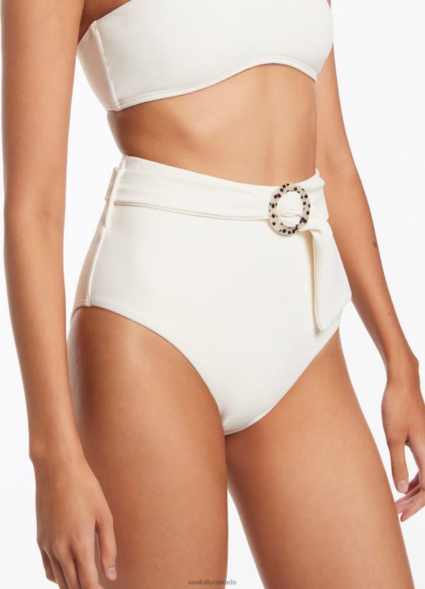 Seafolly Women Isla Rib Belted High Waisted Bikini Bottom ZZ6BL412 Swimwear Cream