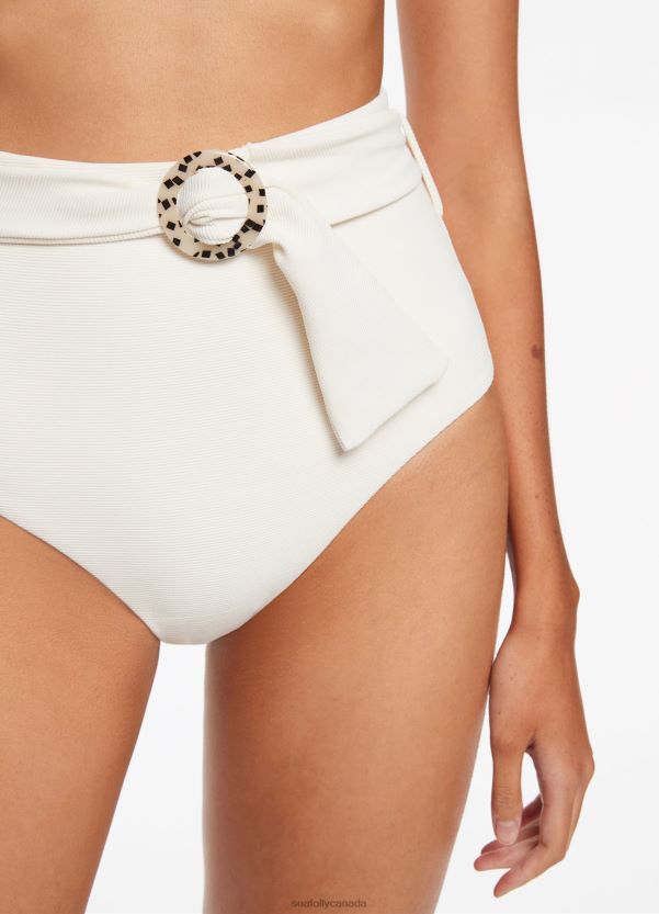 Seafolly Women Isla Rib Belted High Waisted Bikini Bottom ZZ6BL412 Swimwear Cream