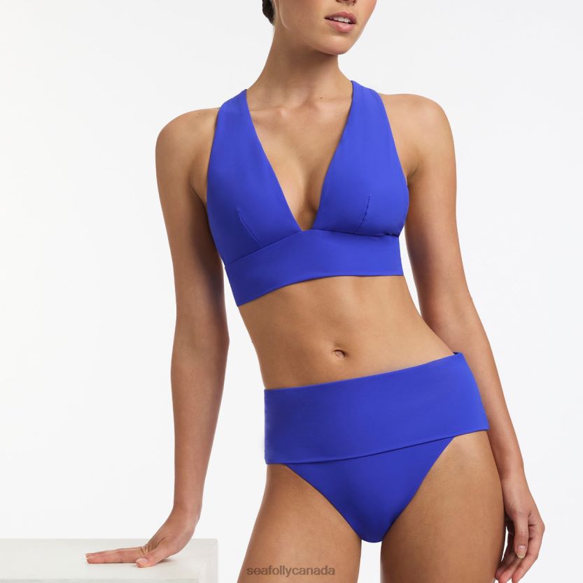 Seafolly Women Jetset Fold Down High Waisted Bikini Bottom ZZ6BL297 Swimwear Sapphire