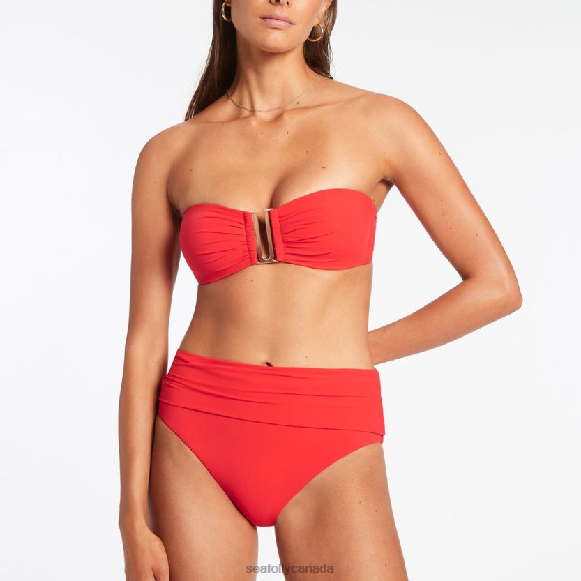 Seafolly Women Jetset Fold Down High Waisted Bikini Bottom ZZ6BL336 Swimwear Cherry