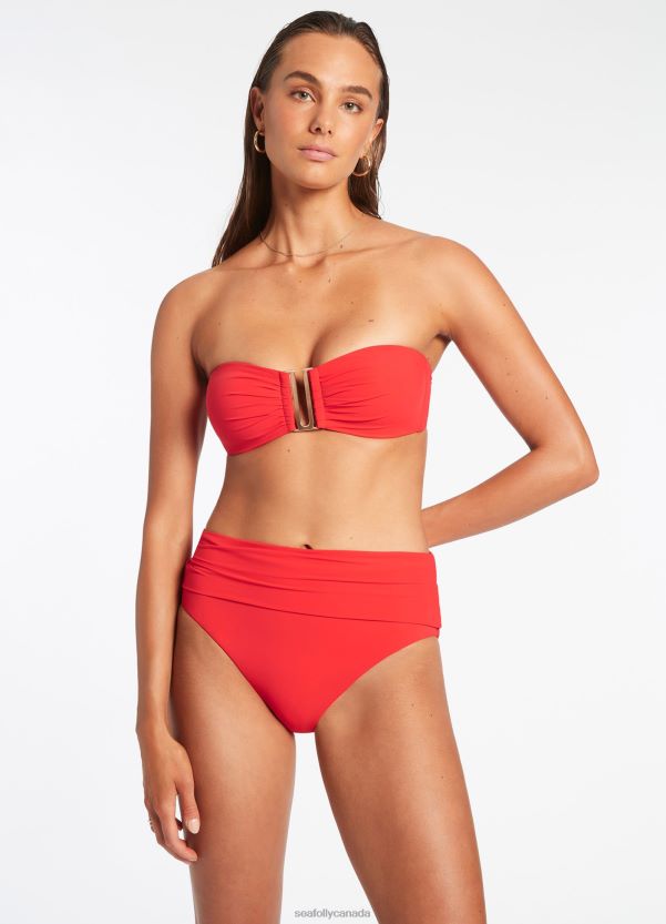 Seafolly Women Jetset Fold Down High Waisted Bikini Bottom ZZ6BL336 Swimwear Cherry